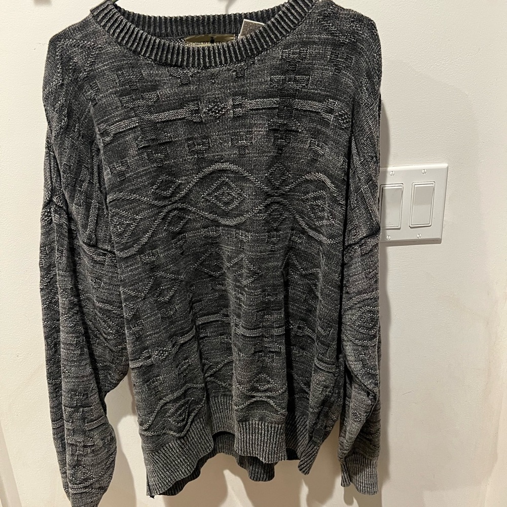 Vintage Robert Stock Gray and Black Intricate Woven Knit Sweater